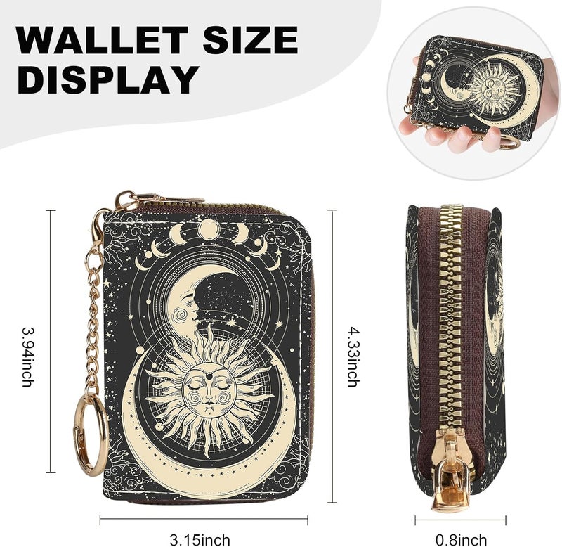 Luoycxy Credit Card Holder for Women,Small Rfid Wallet with Keychain Zipper,Cute PU Leather Card Case Wallet，Accordion Credit Card Wallets Gift,Sun Moon Face - Image 4